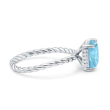 Vintage Twisted Band Emerald Cut Engagement Ring Simulated Aquamarine CZ 925 Sterling Silver Wholesale